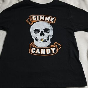 Celebrate It Black Tee with Skull and Orange Highlights